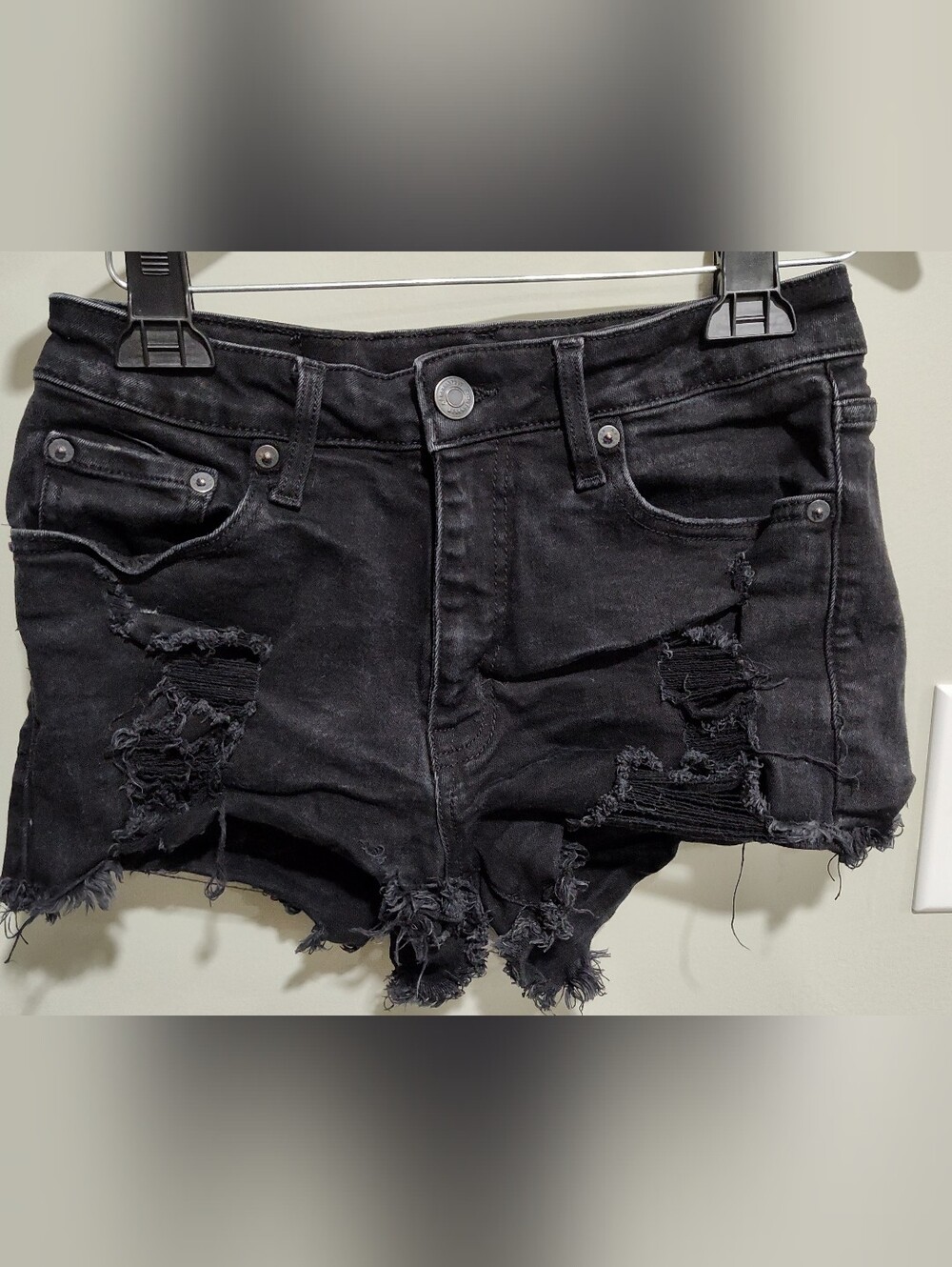 Aéropostale Vintage High Rise Shorty Black Distressed Denim Cut Off Shorts, 4